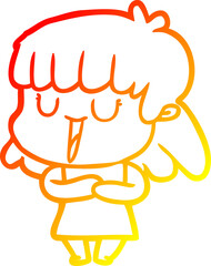 Obraz premium warm gradient line drawing of a cartoon woman laughing