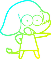 cold gradient line drawing of a cute cartoon elephant
