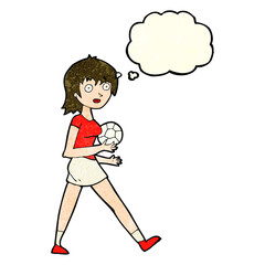 cartoon soccer girl with thought bubble