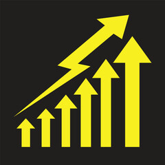 Growth diagram with arrow going up vectot icon. Vector bar chart illustration. Business graph. Success business symbol.
