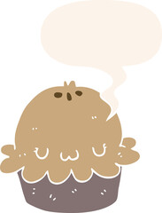 cute cartoon pie with speech bubble in retro style