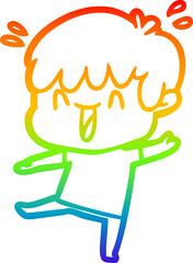 rainbow gradient line drawing of a cartoon laughing boy