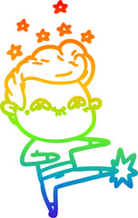 rainbow gradient line drawing of a cartoon excited man