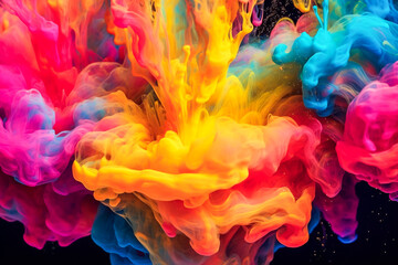 Fototapeta premium The image of colorful inks mixing together in a chemical reaction in liquid. Harmony of vivid colors, creativity, art exploration, design elements