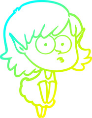 cold gradient line drawing of a cartoon elf girl staring