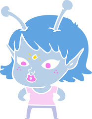 pretty flat color style cartoon alien girl