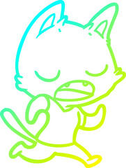 cold gradient line drawing of a talking cat cartoon