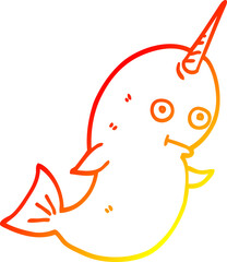 warm gradient line drawing of a cartoon white narwhal © lineartestpilot