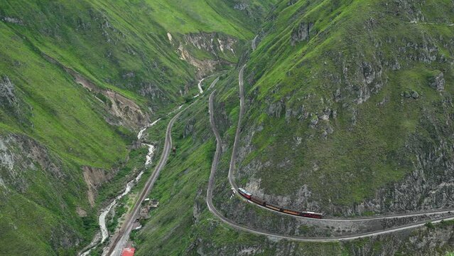 Nariz del Diablo, devil&rsquo;s nose, a famous railroad track in the andes of Ecuador, so steep, it has to zig zag up the mountains with reversing into dead ends, South America.