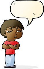 cartoon annoyed boy with speech bubble