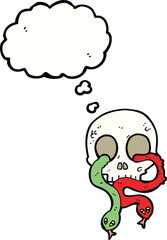 cartoon skull with snakes with thought bubble