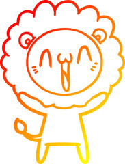 warm gradient line drawing of a happy cartoon lion
