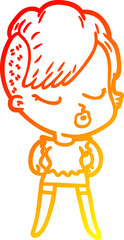 warm gradient line drawing of a cartoon pretty hipster girl