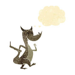 cartoon happy dragon with thought bubble