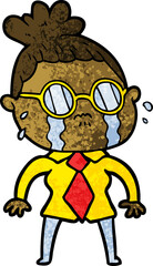 cartoon crying woman wearing spectacles