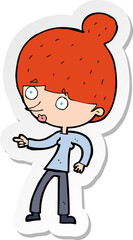 sticker of a cartoon woman pointing