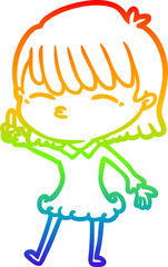 rainbow gradient line drawing of a cartoon woman