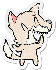 distressed sticker of a laughing fox cartoon