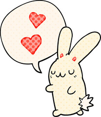 cartoon rabbit in love with speech bubble in comic book style