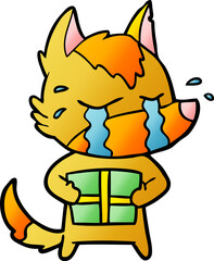 fox cartoon character with present