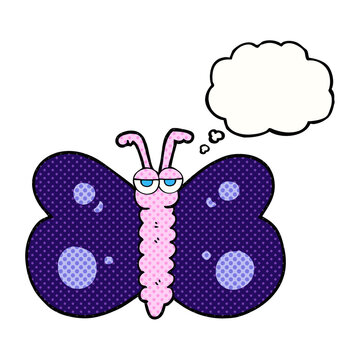 freehand drawn thought bubble cartoon butterfly