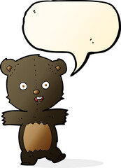 cartoon cute black bear cub with speech bubble