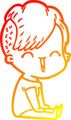 Fototapeta premium warm gradient line drawing of a cartoon happy hipster girl