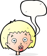 cartoon shocked woman with speech bubble