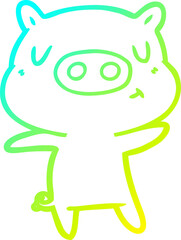 cold gradient line drawing of a cartoon content pig