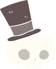 flat color illustration of skull wearing top hat