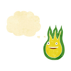 cartoon friendly fireball with thought bubble