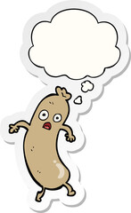 cartoon sausage with thought bubble as a printed sticker