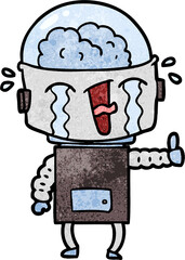 cartoon crying robot making gesture