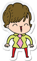 sticker of a cartoon laughing woman