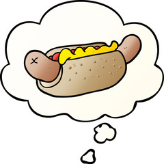 cartoon hot dog with thought bubble in smooth gradient style
