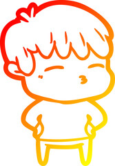 warm gradient line drawing of a cartoon curious boy