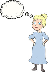 freehand drawn thought bubble cartoon victorian woman in dress