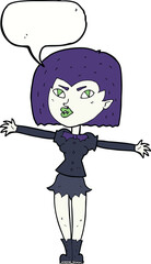 cartoon vampire girl with speech bubble