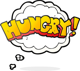 freehand drawn thought bubble cartoon hungry text
