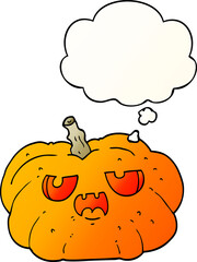 cartoon pumpkin with thought bubble in smooth gradient style