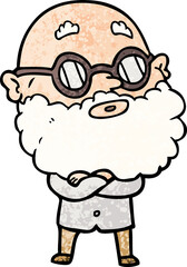 cartoon curious man with beard and glasses
