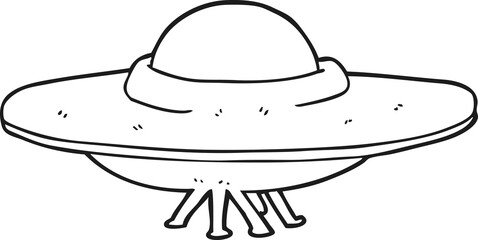 freehand drawn black and white cartoon flying saucer