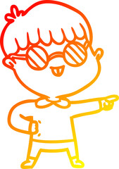 Obraz premium warm gradient line drawing of a cartoon boy wearing spectacles