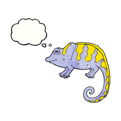 freehand drawn thought bubble textured cartoon chameleon