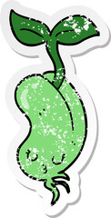distressed sticker of a cartoon sprouting bean
