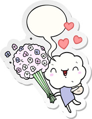 cute cartoon cloud head creature with speech bubble sticker