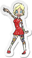 retro distressed sticker of a cartoon woman with tattoos