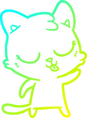 cold gradient line drawing of a cartoon cat hissing