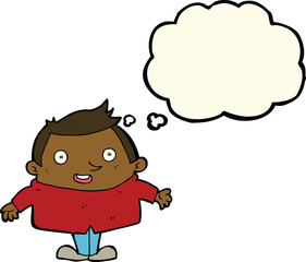 cartoon happy man with thought bubble