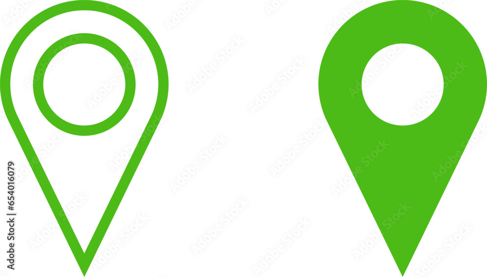 Poster green location pointer pin or you are here marker hotspot symbol sign icon set. vector image.